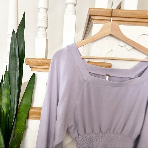 Free People Lavender Square Neck Soft Knit Smocked Cropped Golden Tee Size XS - Picture 3 of 6
